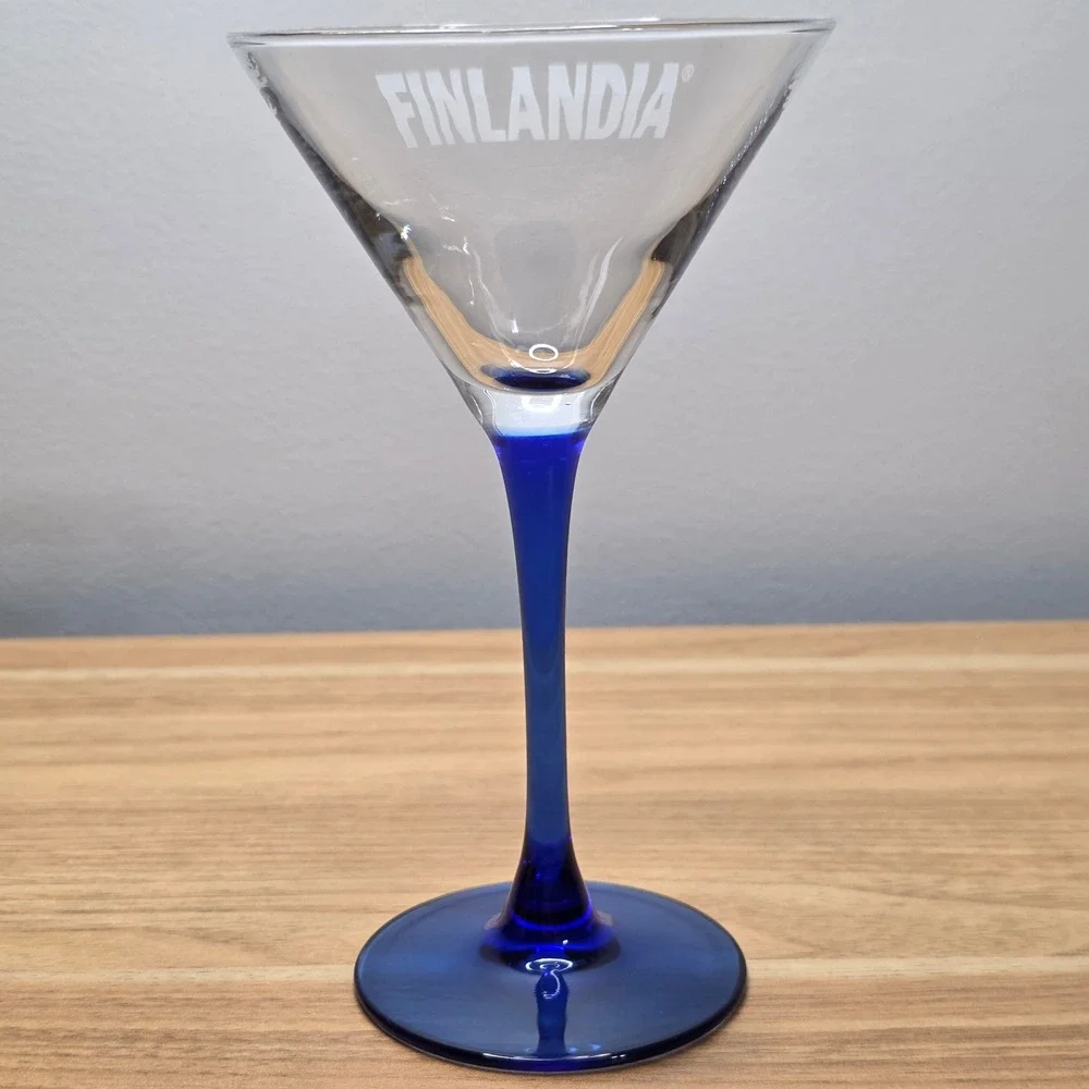 Vtg Finlandia Vodka Martini Glass Blue Stem Barware Cocktail Glass‎ Collectible